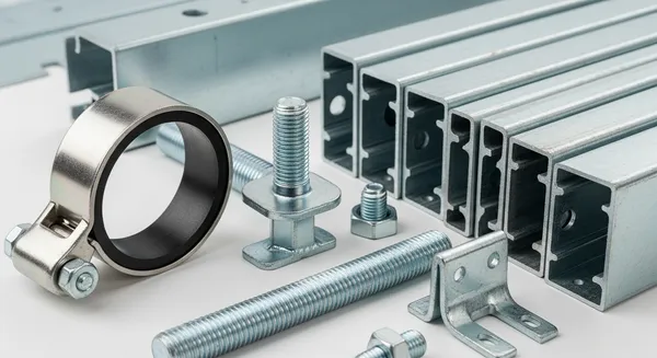 Elementy montażowe HVAC: obejmy z gumą, pręty gwintowane i profile